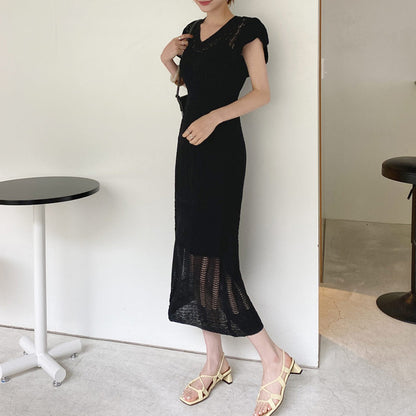 Women's Short-sleeved Knitted Dress Long Skirt