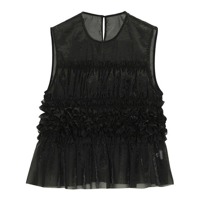 Women's Sleeveless Puffy Chiffon Top Ruffle Vest