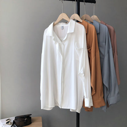 Solid color long sleeve lapel shirt with double placket