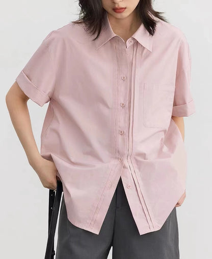 Neutral Casual Loose Double-row Stacked Placket Short Sleeve Shirt