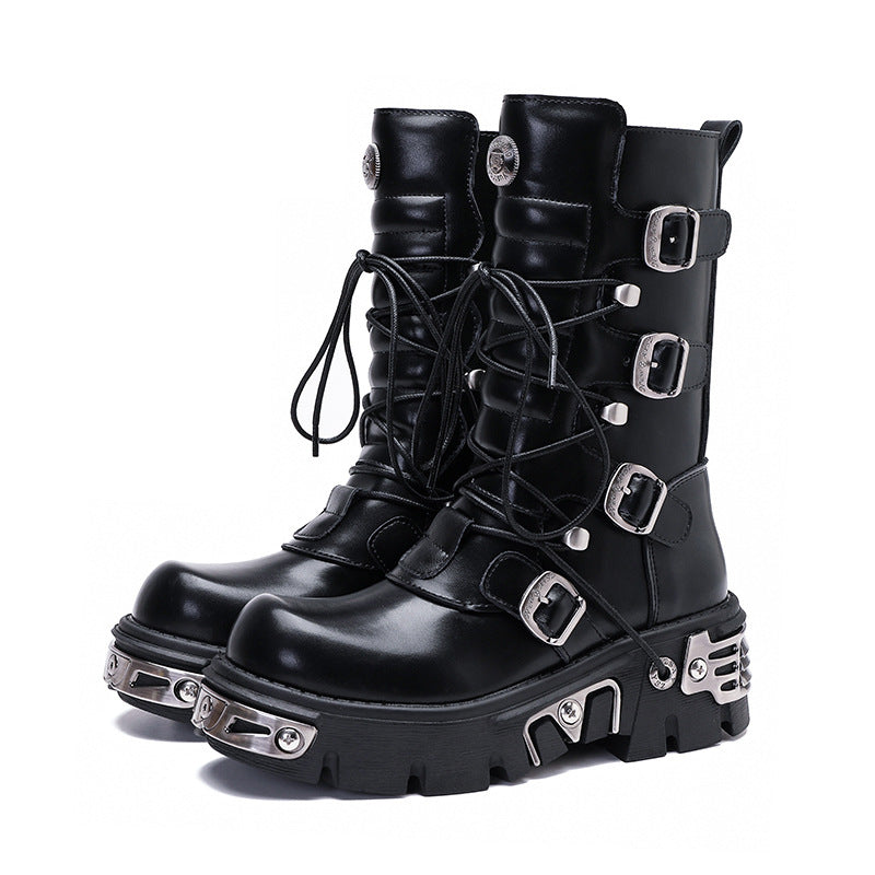 Bota de caña alta estilo cargo rock de estilo retro