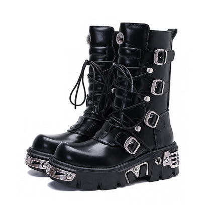 Bota de caña alta estilo cargo rock de estilo retro