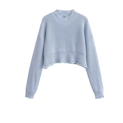 Pull déchiré rétro paresseux pour femme, automne