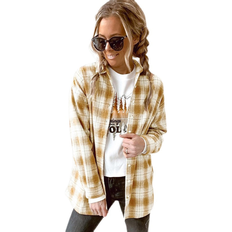 Women's New Plaid Print Buttoned Long-sleeved Shirt