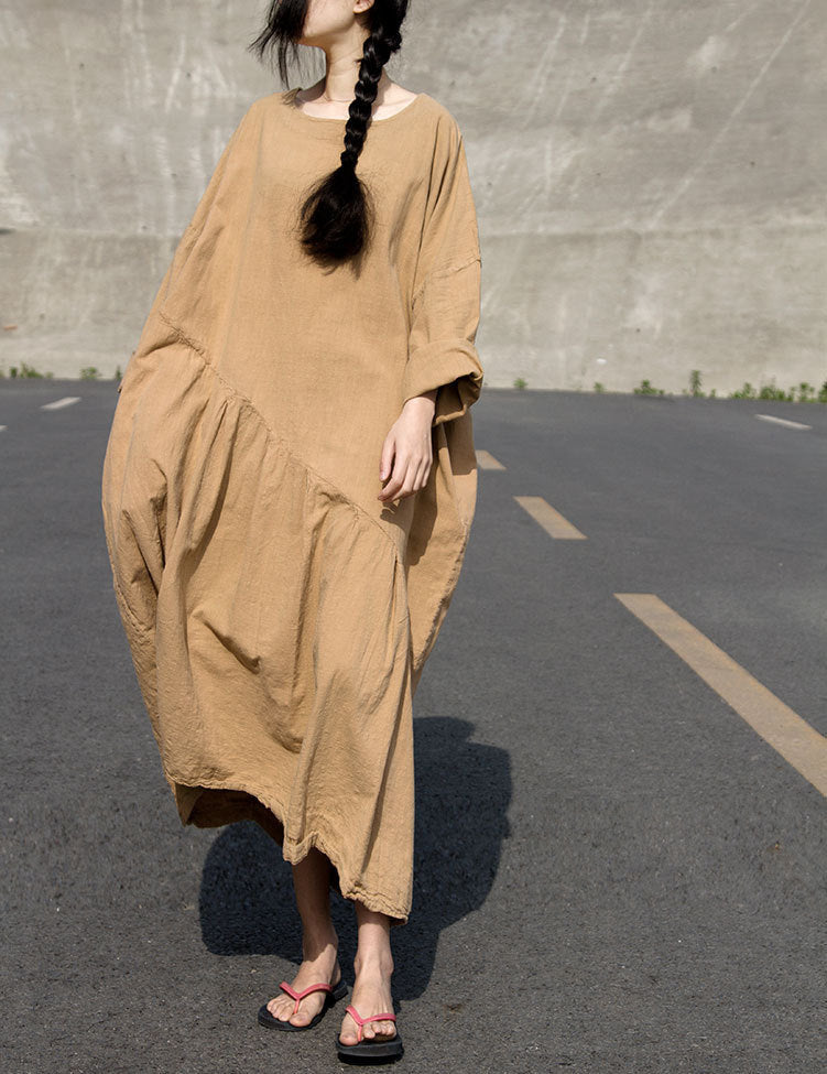 Vestido de abanico plegable con costuras de lino y algodón para mujer