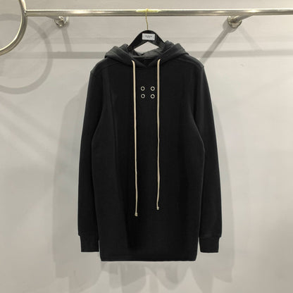 Black Dark Hoodie With Drawstrings Long Hoodie