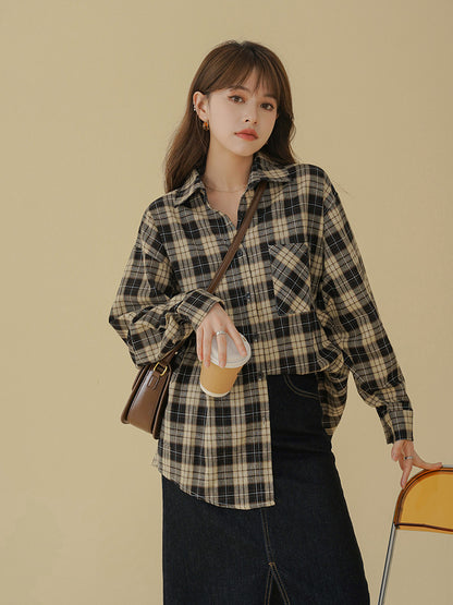 Loose ThinVersatile Long-sleeved Design Niche Plaid