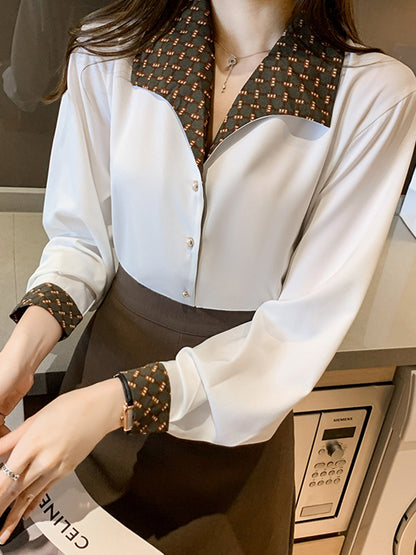 Women's Shirts All-match Retro Hong Kong Style Temperament Shirt Long-sleeved Tops