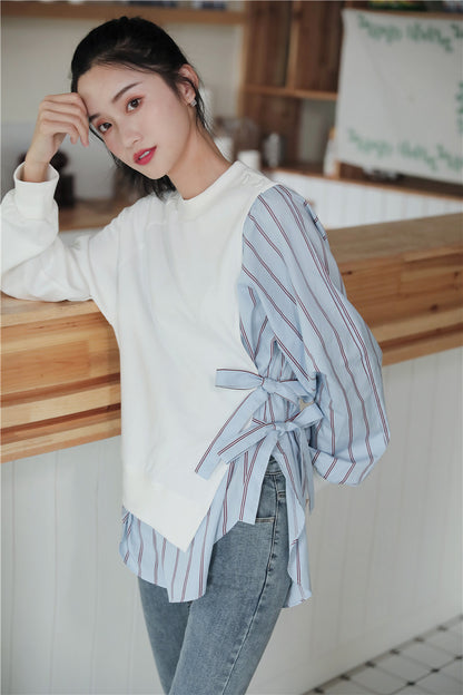 Design lace striped shirt stitching jacket