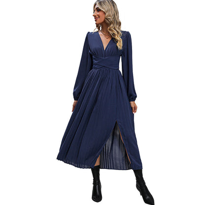 Long Sleeve Solid Color Dress Women's Long