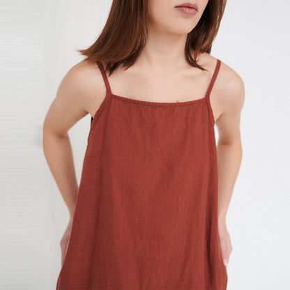 Sling Dress Summer Basic Style Versatile Cotton And Linen Split Mid-length