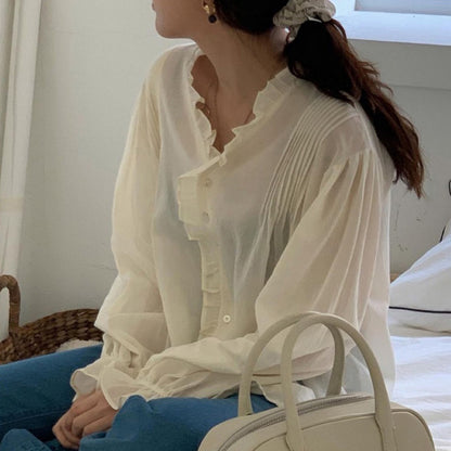 French Retro Elegant Temperament Lace Long-sleeved Shirt Women