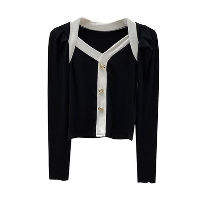 Long Sleeve V-neck Small Fragrance Short Bottoming Shirt