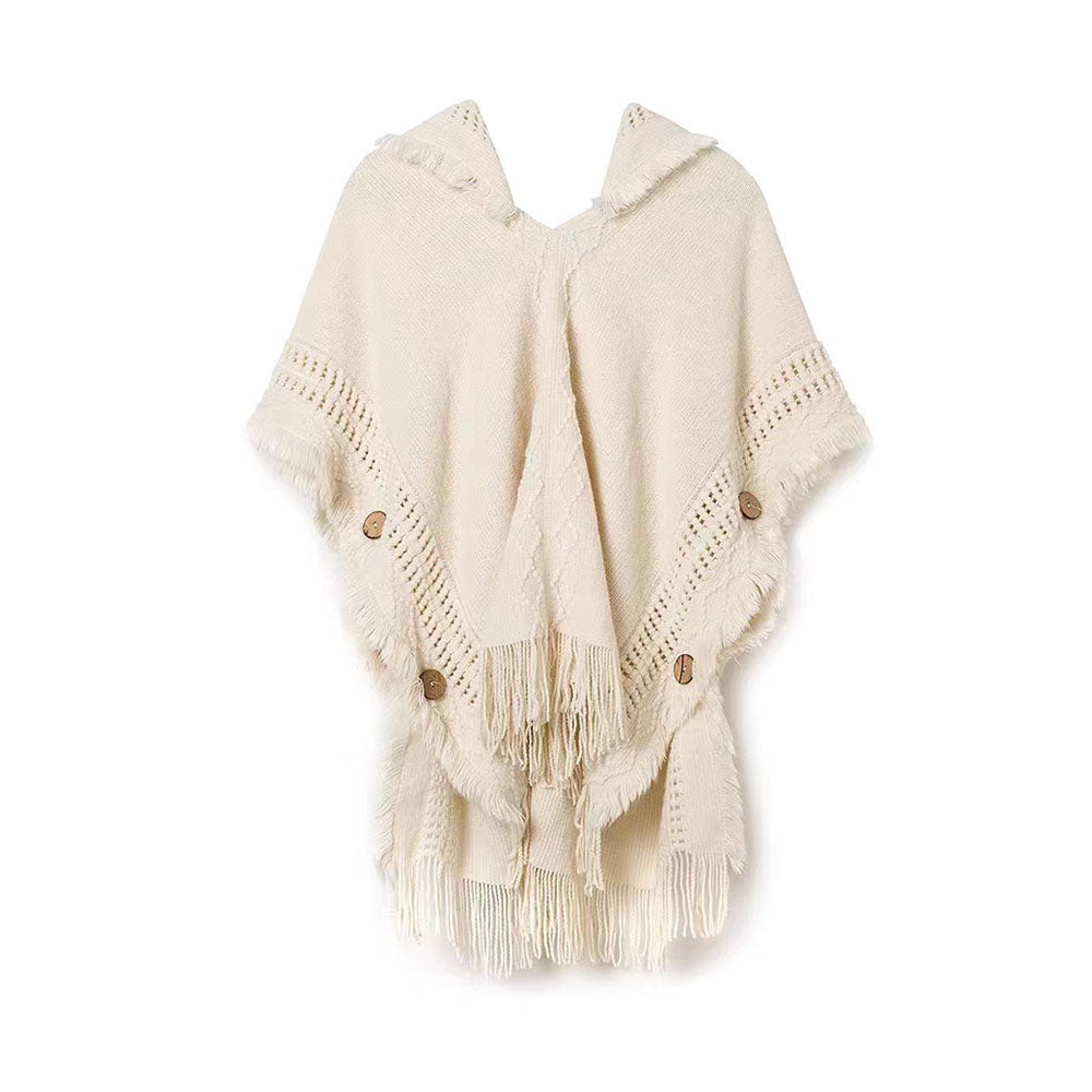 Pull à franges Pull châle Cape blanc crème pour femme