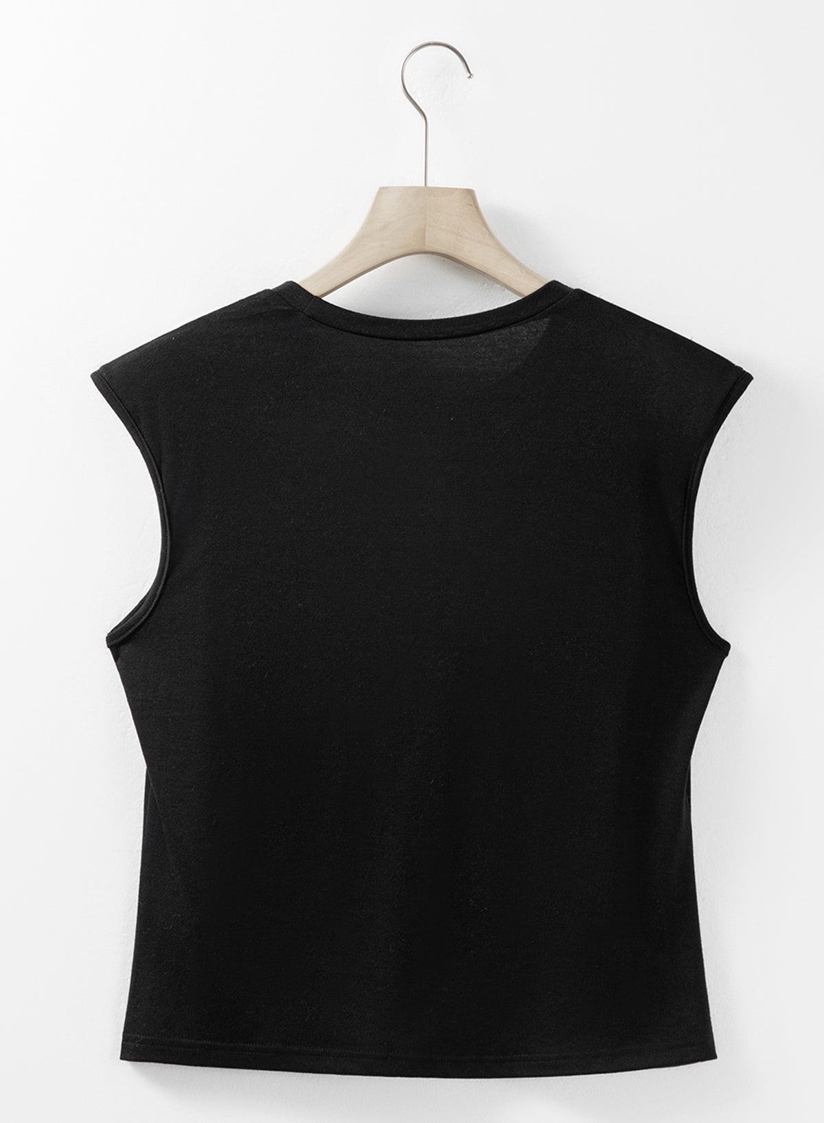 Black Pearls Beaded Shoulder Pad Crew Neck Tank Top