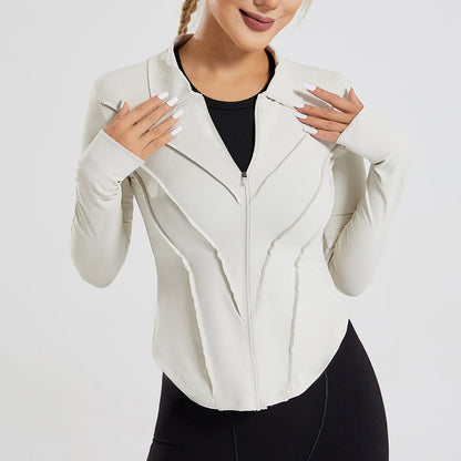 Veste zippée à manches longues pour femmes, vêtements de yoga à revers