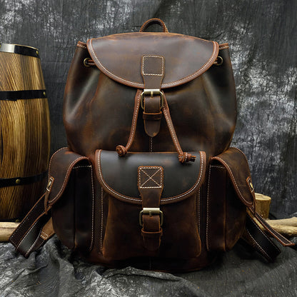 Retro Men's Cowhide Casual Backpack