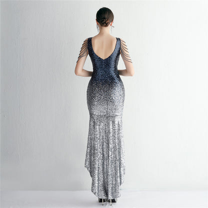 Gradient Sequin Craft Beading Dress Long Banquet Slim-fit Evening Dress