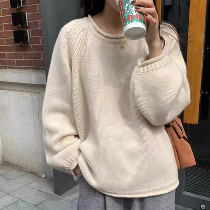 Solid Color Idle Style Pullover Knitted Sweater