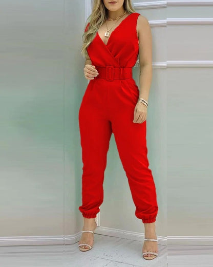 Women's V-Neck Backless Printed High Waist Jumpsuit