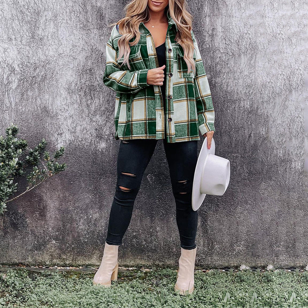 Plaid Long-Sleeved All-Match Casual Shirt Cardigan Jacket