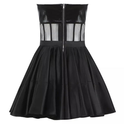 Tube Top Backless Puffy Ruffles Leather Skirt Prom Evening Dress