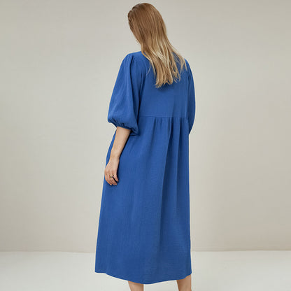 Women's Loose Blue Pure Cottom Long Nightdress