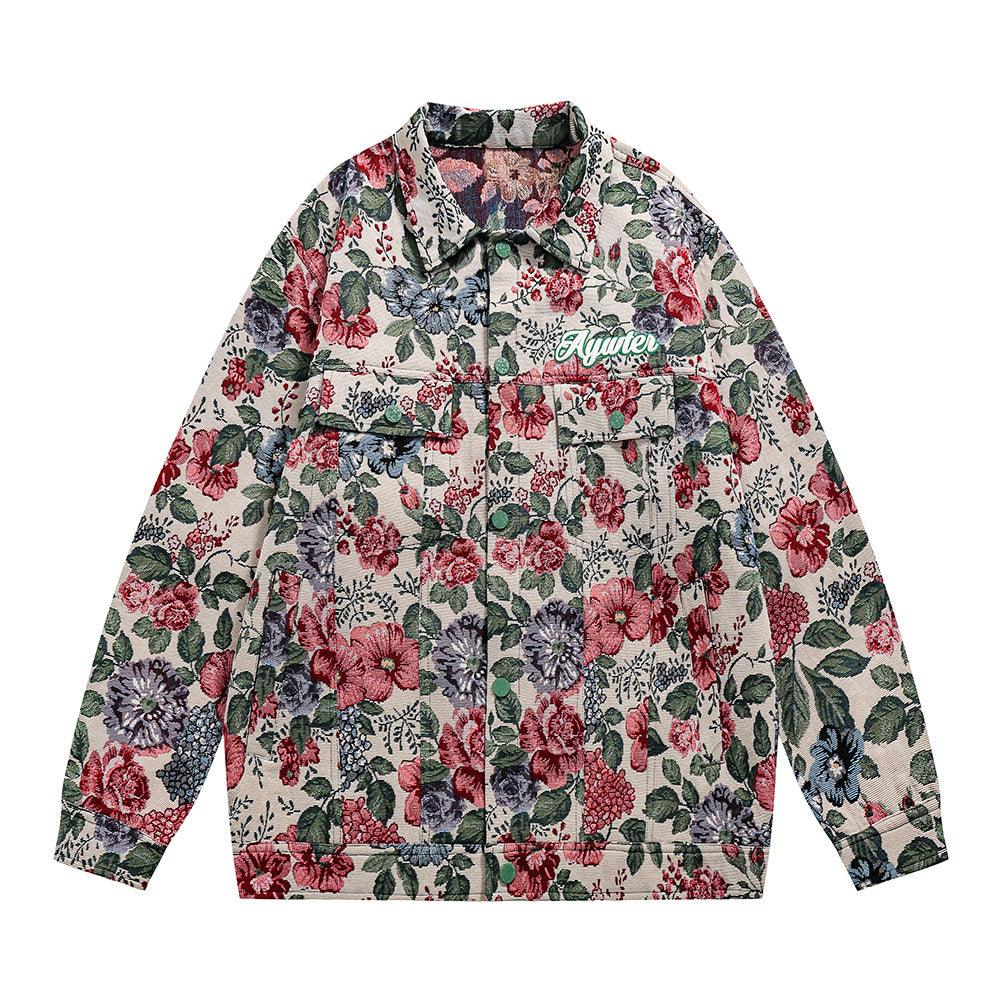 Chaqueta holgada con estampado floral teñido en hilo de estilo retro americano