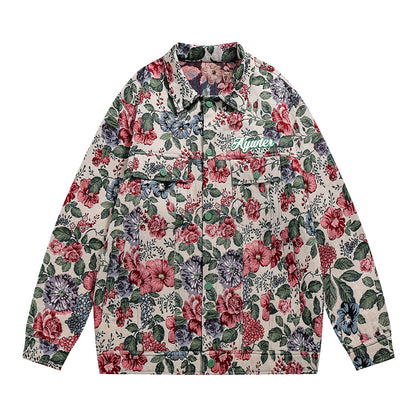 American Retro Full Printed Yarn-dyed Floral Jacket Baggy Coat