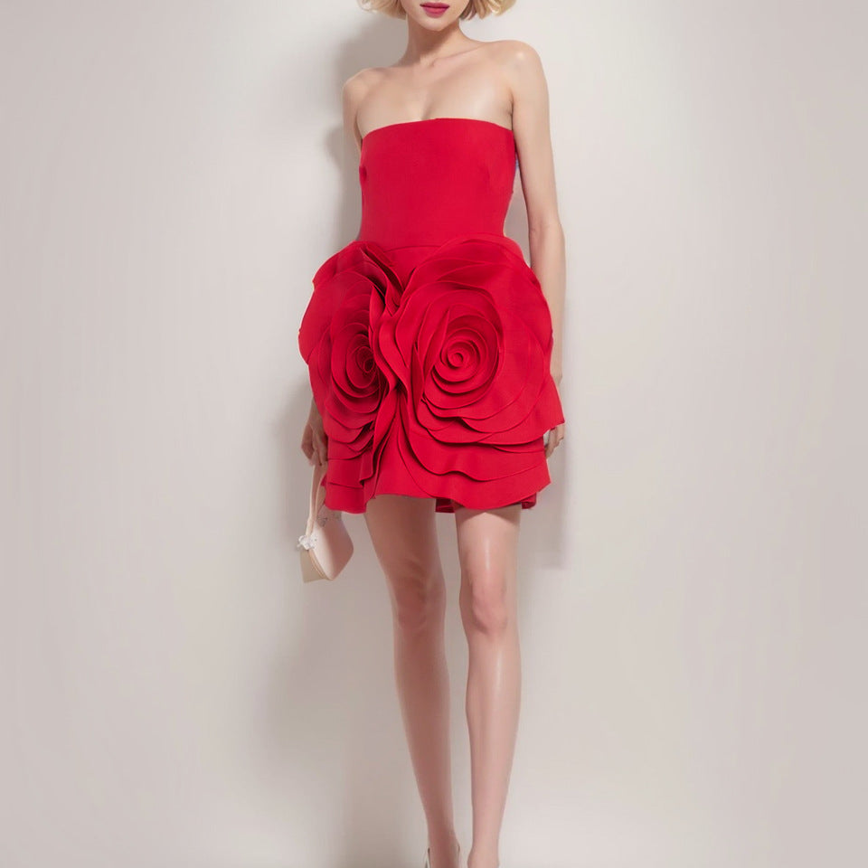 Vestido corto rojo temperamento para mujer