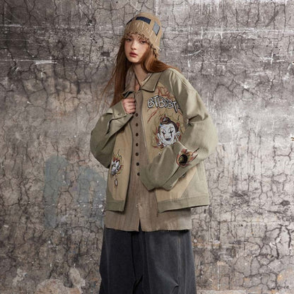 Retro Alphabet Graffiti Stitching Jacket Loose-fitting Coat Top