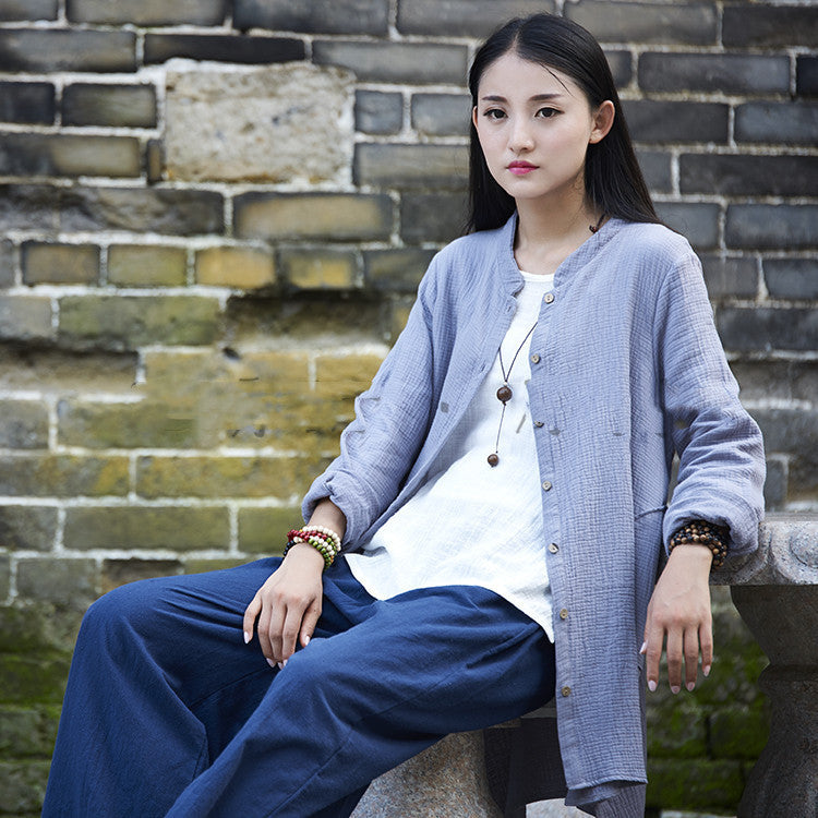 Spring And Summer Cotton And Linen Women's Retro Double-layer Shirt