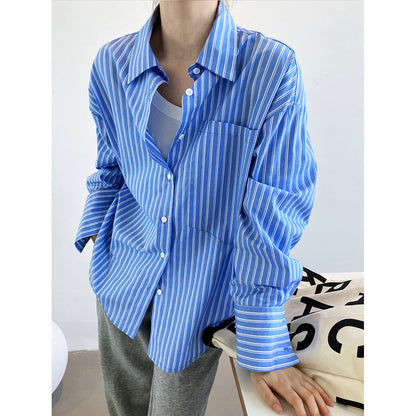 Loose Bf Lapel Large Pocket Long Sleeve Shirt