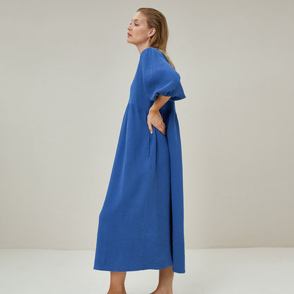 Women's Loose Blue Pure Cottom Long Nightdress