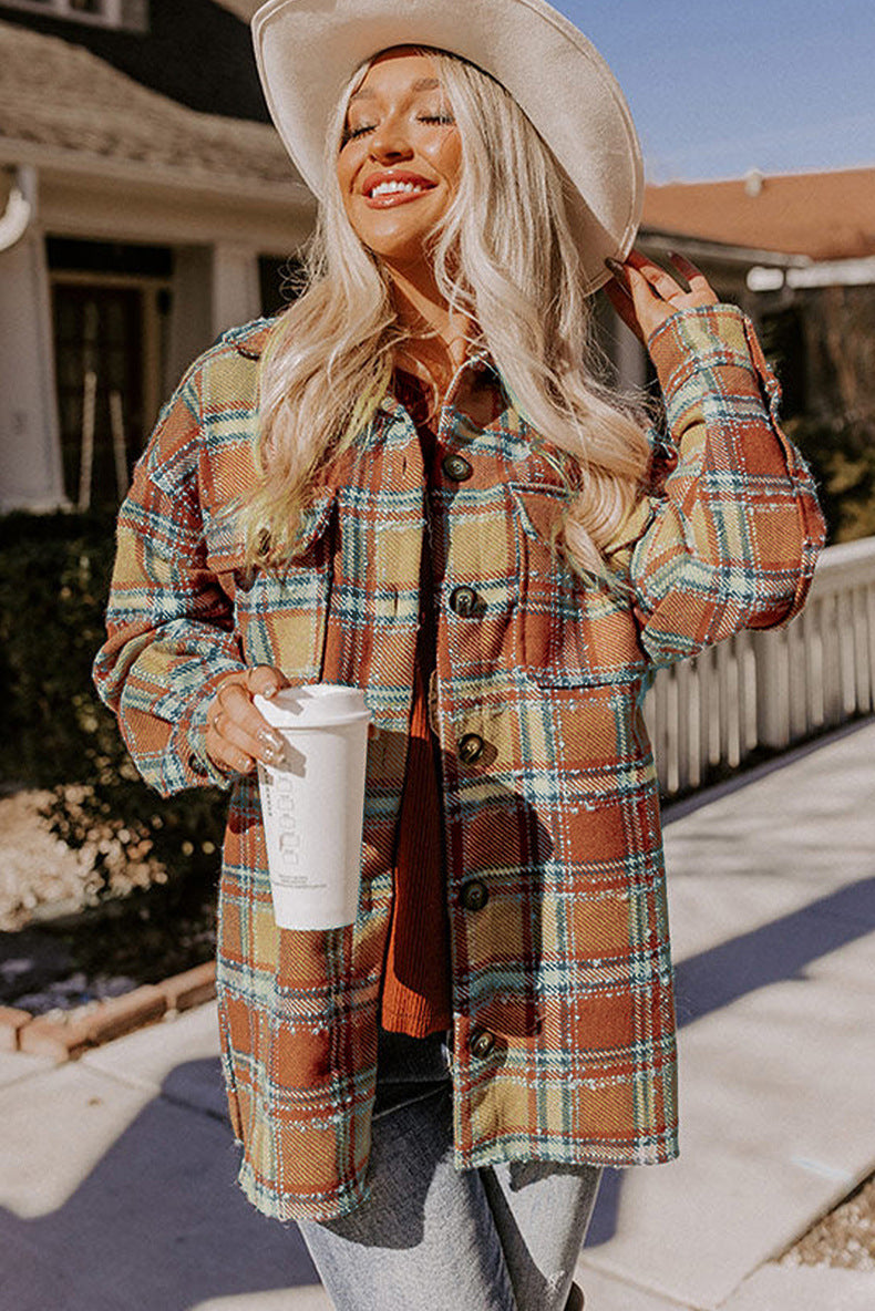 Manteau chemise ample à carreaux, vêtements d'extérieur à la mode pour femmes, haut à manches longues