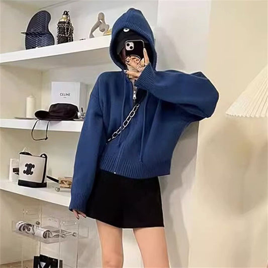 Design Zipper Hooded Sweater Women