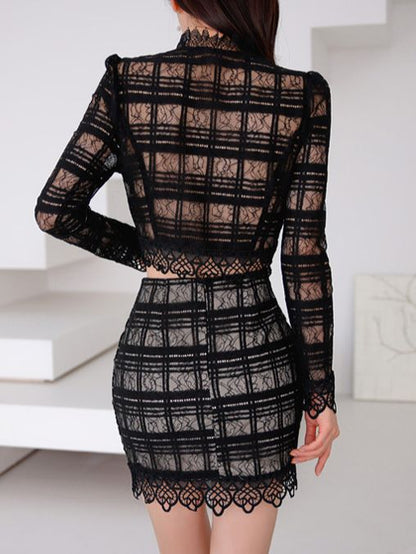 Lace Style Top Stitching Two-piece Suit