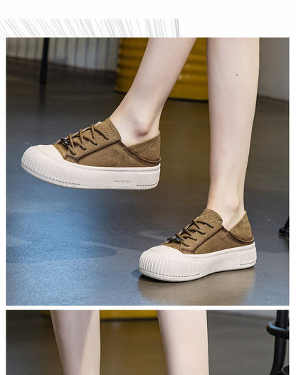 Female Cowhide Platform Soft Bottom Casual Shoes