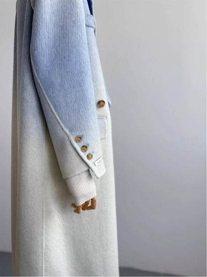 Double-faced Woolen Goods Shoulder Elegant Blue Gradient White Coat Coat