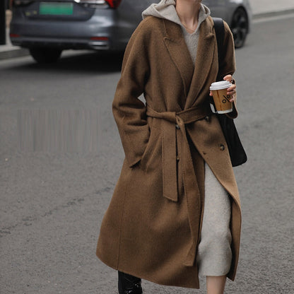 Vestido con capucha y cuello en V de mezcla de lana de punto suelto