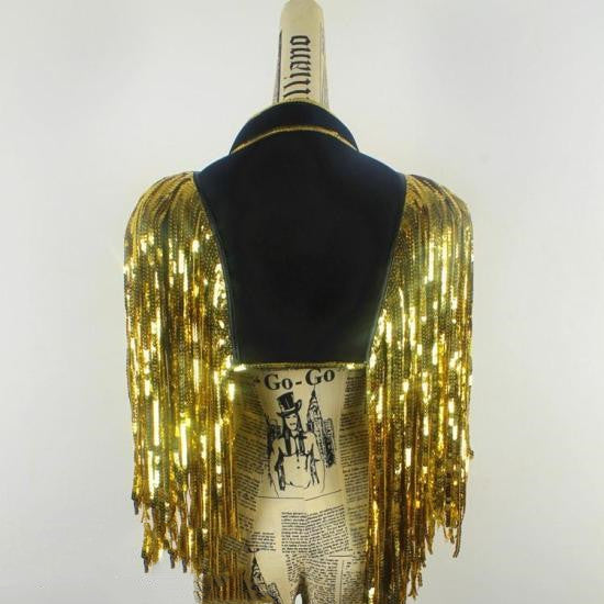 Robe de danse à paillettes et gilet à franges