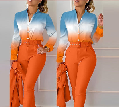 Costume chemise et pantalon imprimés à la mode pour femmes