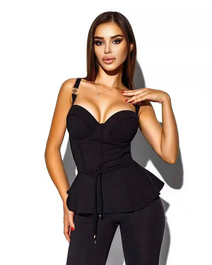 Low-cut Cinched Camisole Top Tights Fashion Suit