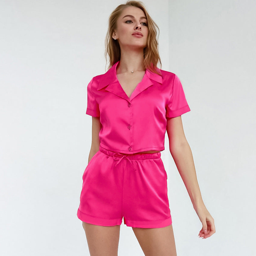 Women's Ice Silk Short Sleeved Shorts And Pajama Set