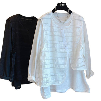 Retro Pleated Vest Long-sleeved T-shirt Shirt