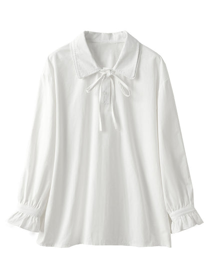 Blusa dulce y elegante Camisa de manga larga blanca literaria Mujer