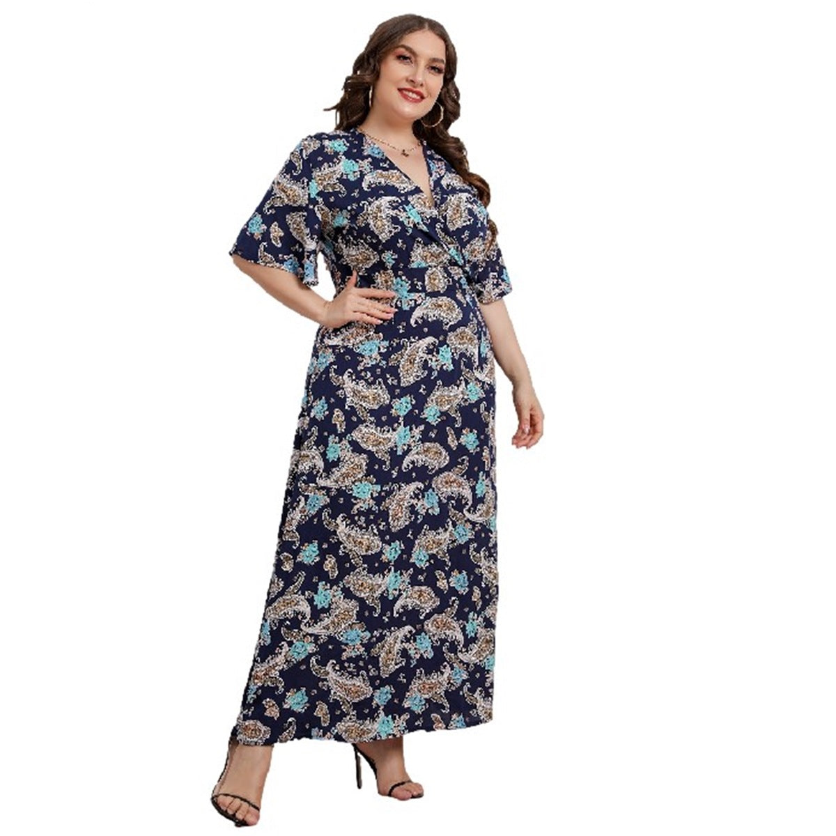 Plus Size Women's Printed Short Sleeve Dress