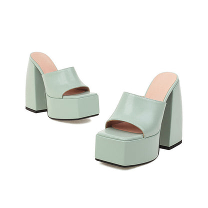 Fall Thick Bottom Square Peep-toe Slippers