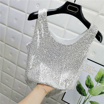 Bright Silk Fashion Glitter Bottoming Shirt Suspender Top