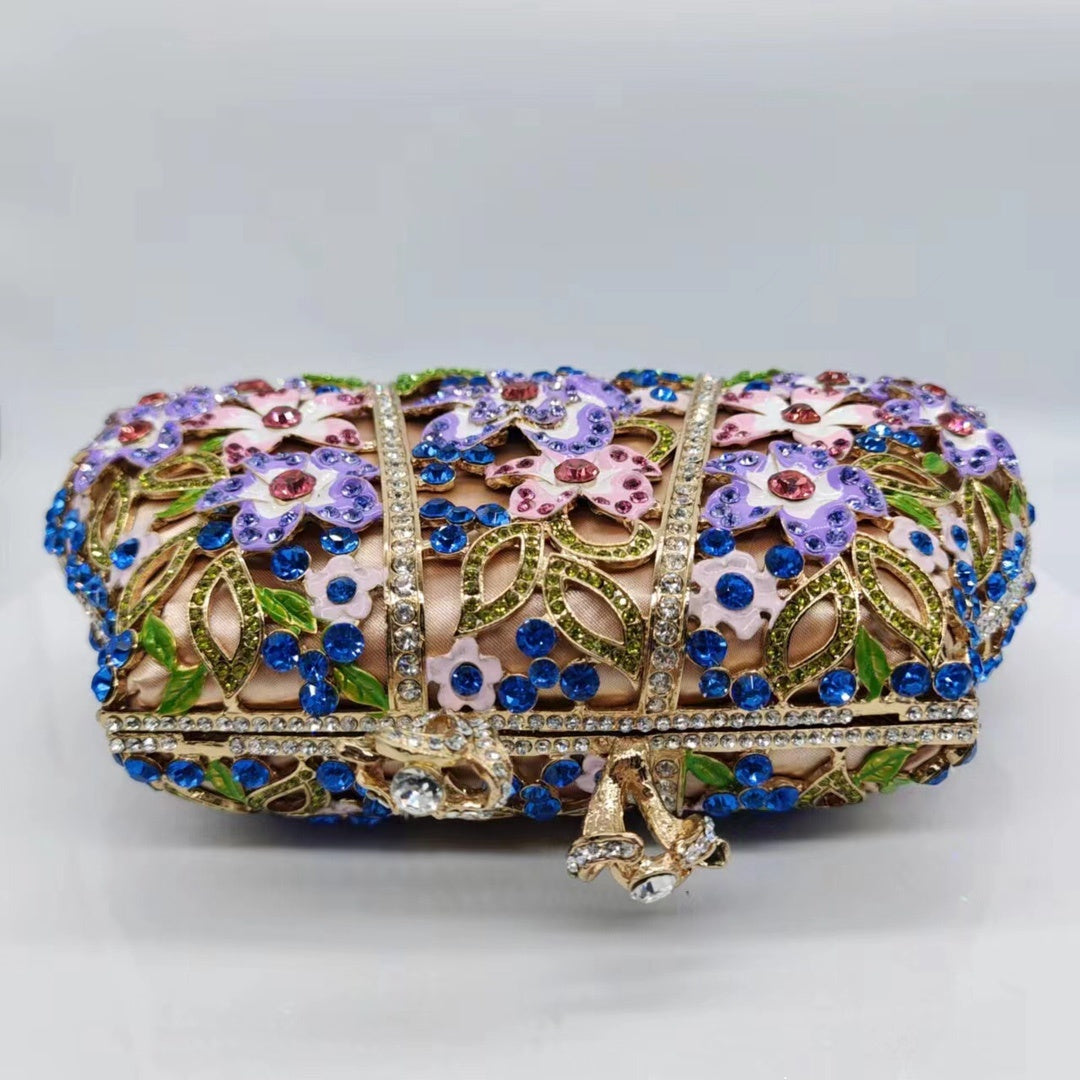 Bolso de noche con diamantes y aceite que gotea, bolso de mano con flores de color esmaltado